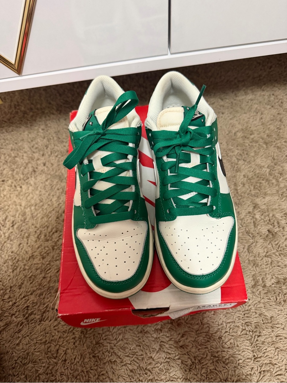 Nike lottery White and Green Low-Top Dunk Sneakers